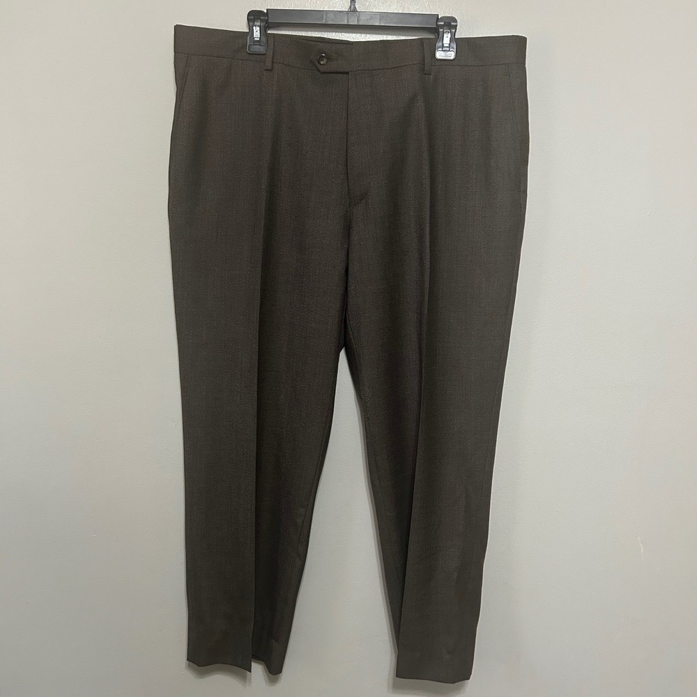 Jos A Bank Dress Pants Mens 40x27 Brown 100% Wool Flat Front Tailored Trousers